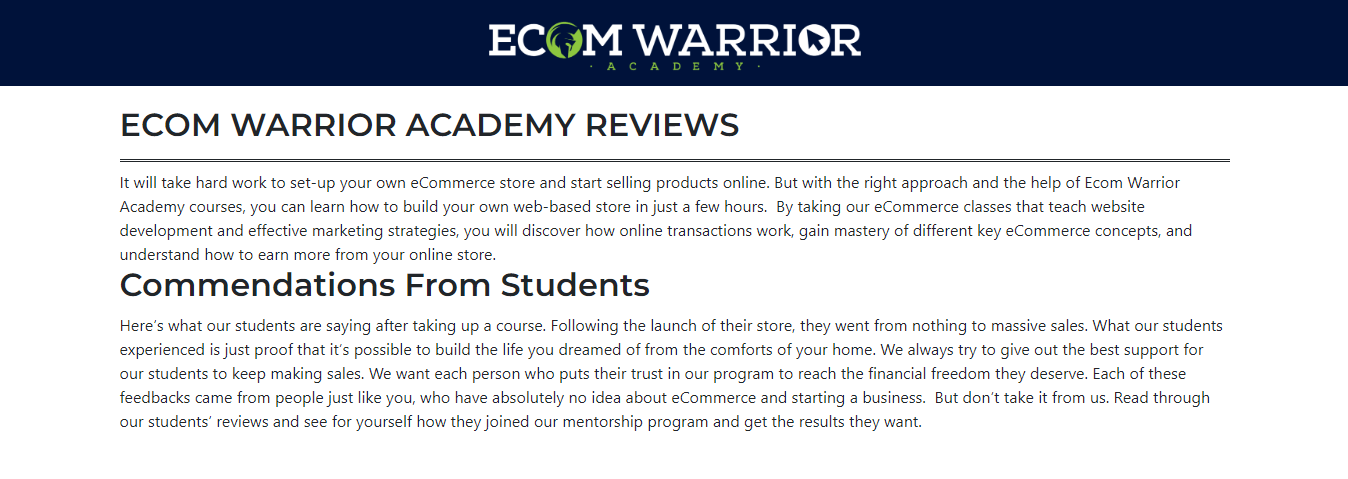 Ecom Warrior Academy Review